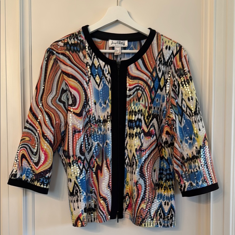 Joseph Ribkoff | Shimmery Zipper 3/4 Sleeve Jacket - size 16